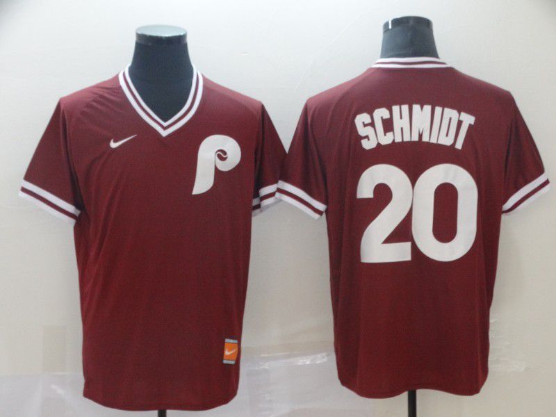 Men Philadelphia Phillies #20 Schmidt Red Game Throwback Nike 2022 MLB Jersey->philadelphia phillies->MLB Jersey